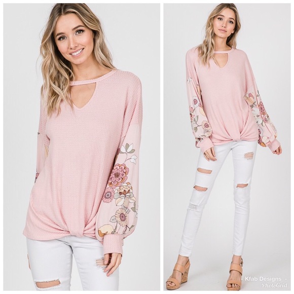 🥰LAST 1! Blush Waffle Knit Choker Contrast Top! - Picture 6 of 8